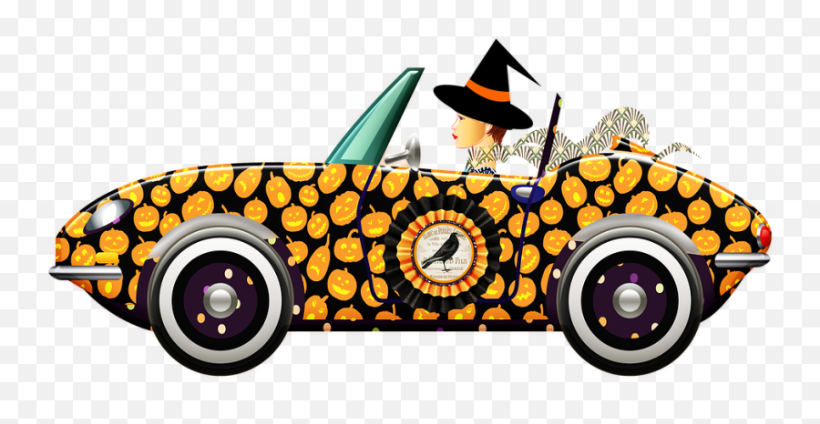 Halloween Car Vintage - Illustration Emoji,House Candy House Emoji