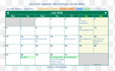 July 2020 Calendar With Holidays - In March Emoji