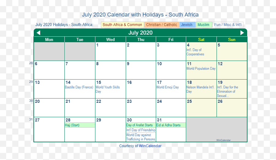 July 2020 Calendar With Holidays - Holidays In March 2020 Emoji,Africa Emoji