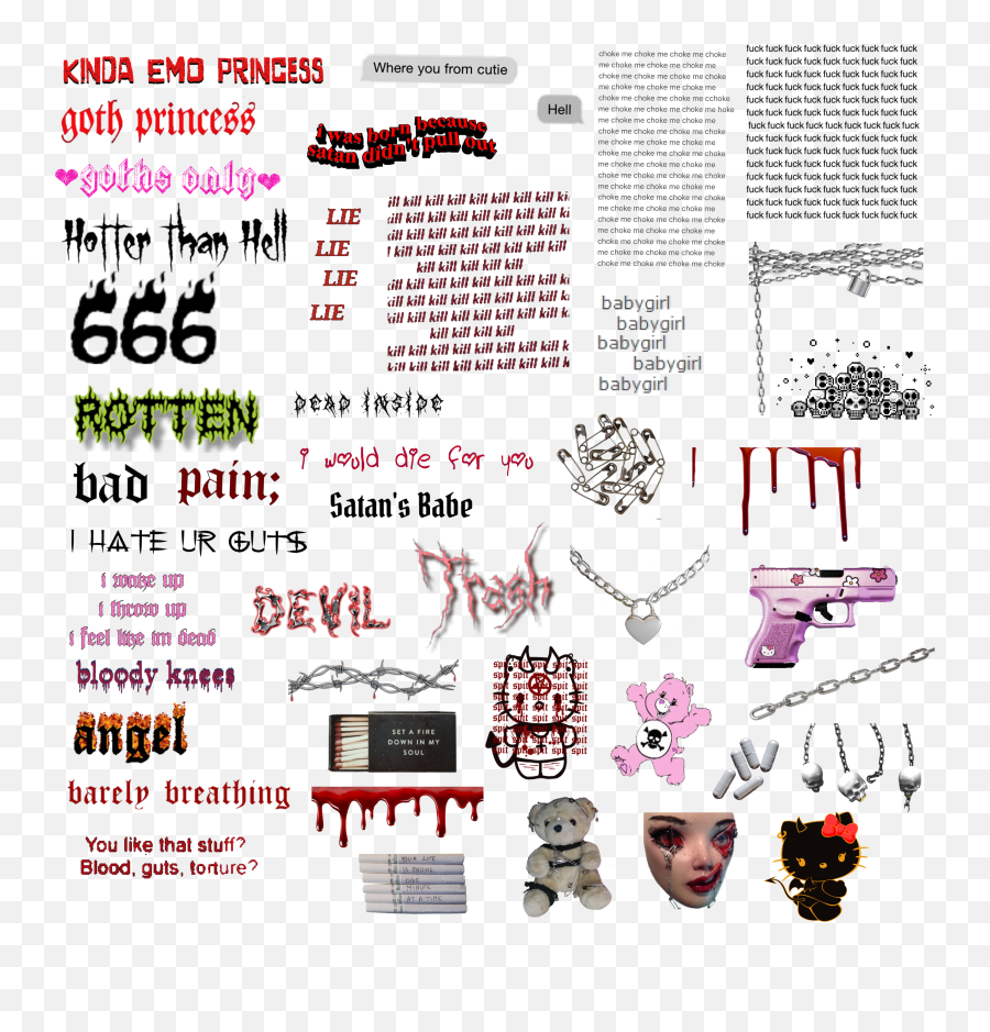 Goth Stickerpack Gothstickerpack - Hello Kitty Gun Emoji,Lie Down Emoji