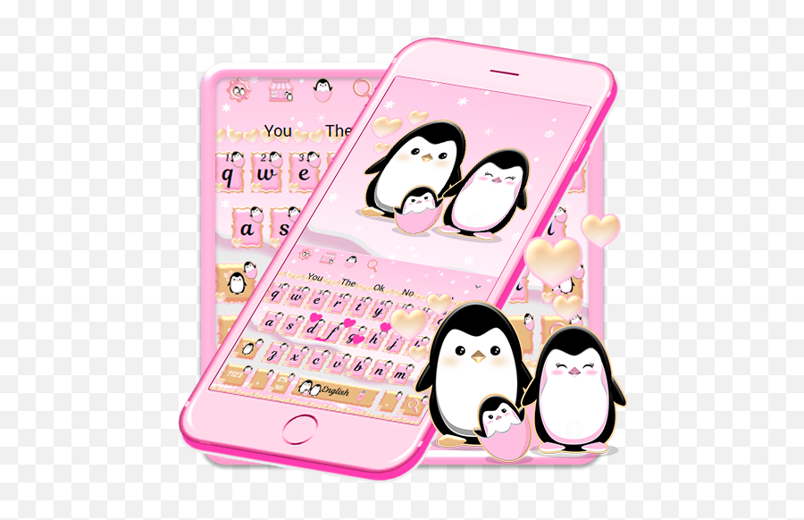 Penguin Family Pink Love Keyboard Theme - Penguin Emoji,Penguins Emoticons