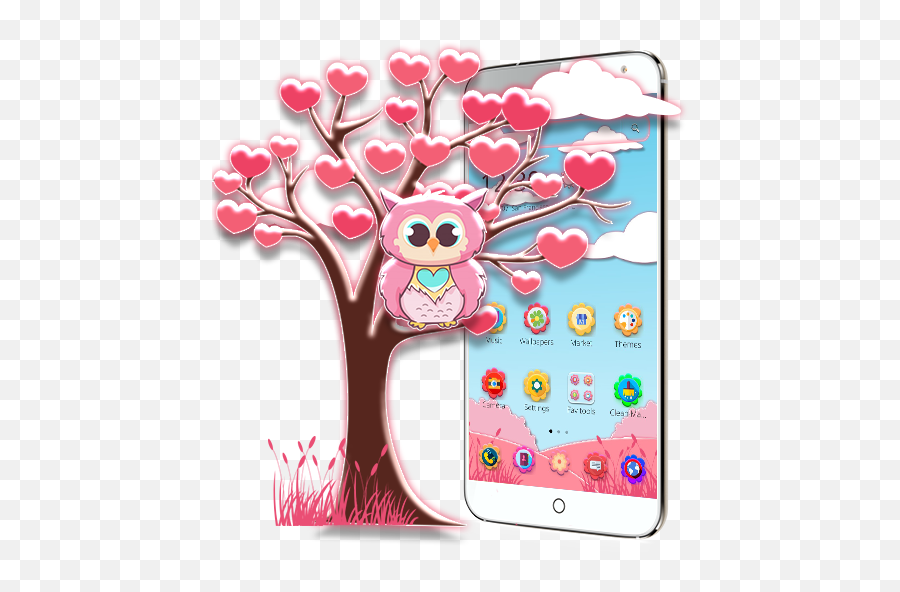 Cute Pink Owl Bowknot 2d Theme - Cartoon Emoji,Owl Emoji Android