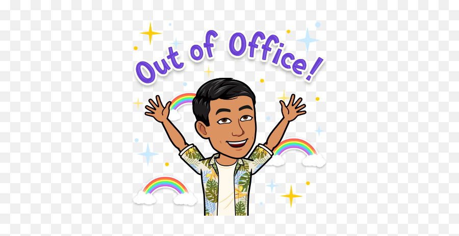 Bitmoji Out Of Office Emoji Rainbows Stars Happy Rjm - Out Of Office Emoji,Snapping Fingers Emoji