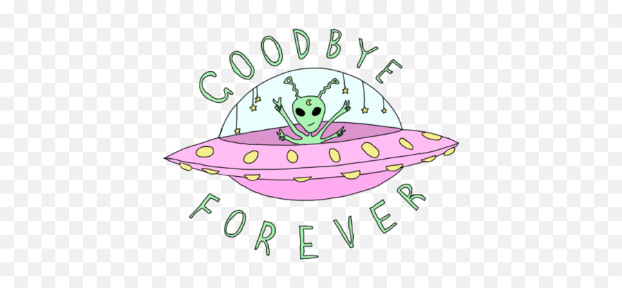 Goodbye Drawing Art Cute Forever Hipster Typography Design - Cute Alien In Spaceship Emoji,Spaceship Emoji