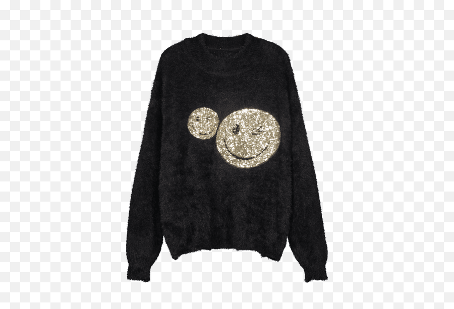 Sequined Emoji Fuzzy Sweater Black - Zafulcom Imallcom Sweater,Knit Emoji