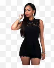 Ebony Black Dress 4 - Vestido Negro De Encaje Corto Sin Mangas Emoji