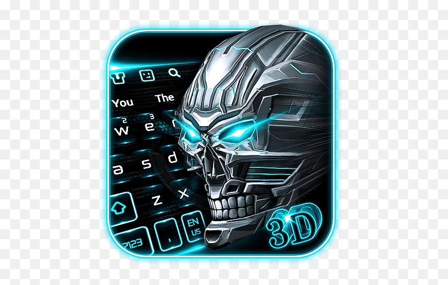 Download 3d Neon Blue Skull Keyboard - Mobile Phone Emoji,Skull Emoticons