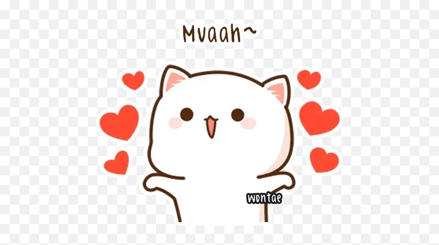 Mochi Mochi Peach Cat Whatsapp Stickers - Stickers Cloud Mochi Mochi Peach Cat Heart Emoji,Cat Heart Emoji Meme