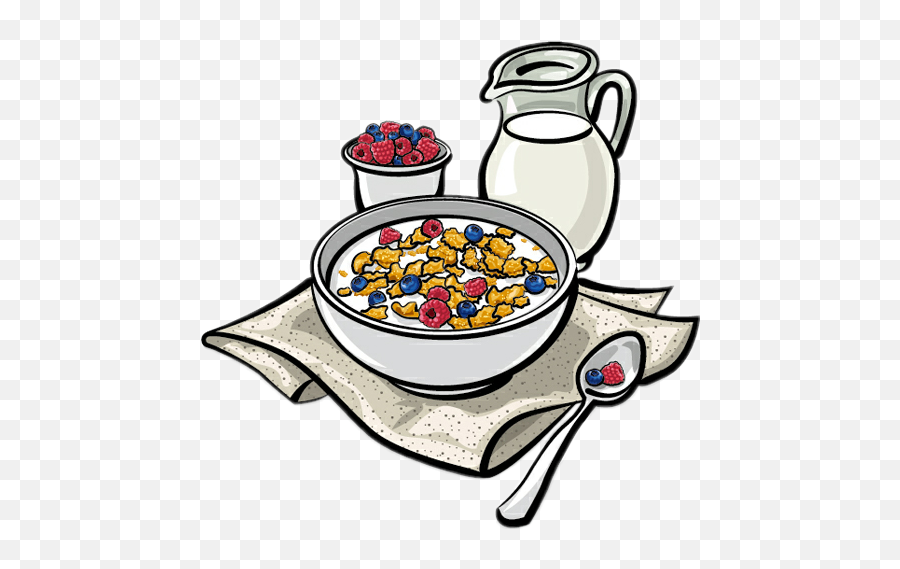 Breakfast Food Cereals Milk Bowl Berries Blackberries - Cartoon Healthy Breakfast Emoji,Breakfast Emoji