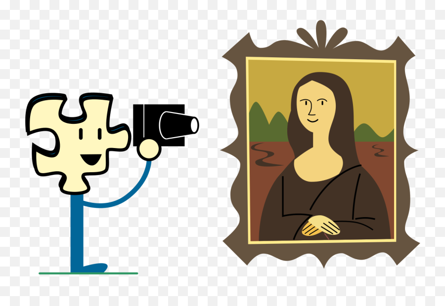 Puzzly Taking A Photo Of The Mona Lisa - Mona Lisa Cartoon Drawing Emoji,Mona Lisa Emoji