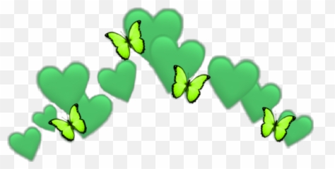 Heart Emoji Butterfly Green Crown - Green Heart Crown Transparent,Green Check Emoji