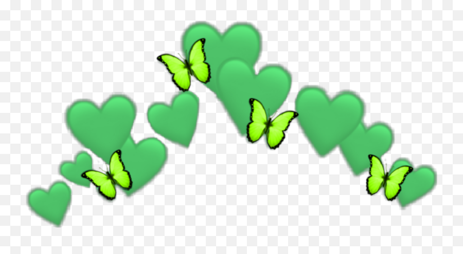 Heart Emoji Butterfly Green Crown - Green Heart Crown Transparent,Green Check Emoji