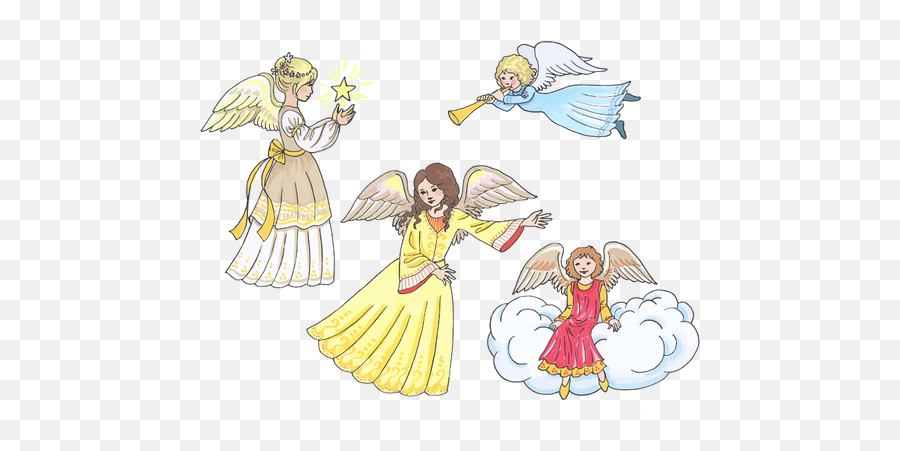 Four Female Angels - Christmas Angel Clipart Emoji,Dancing Girl Emoji Costume
