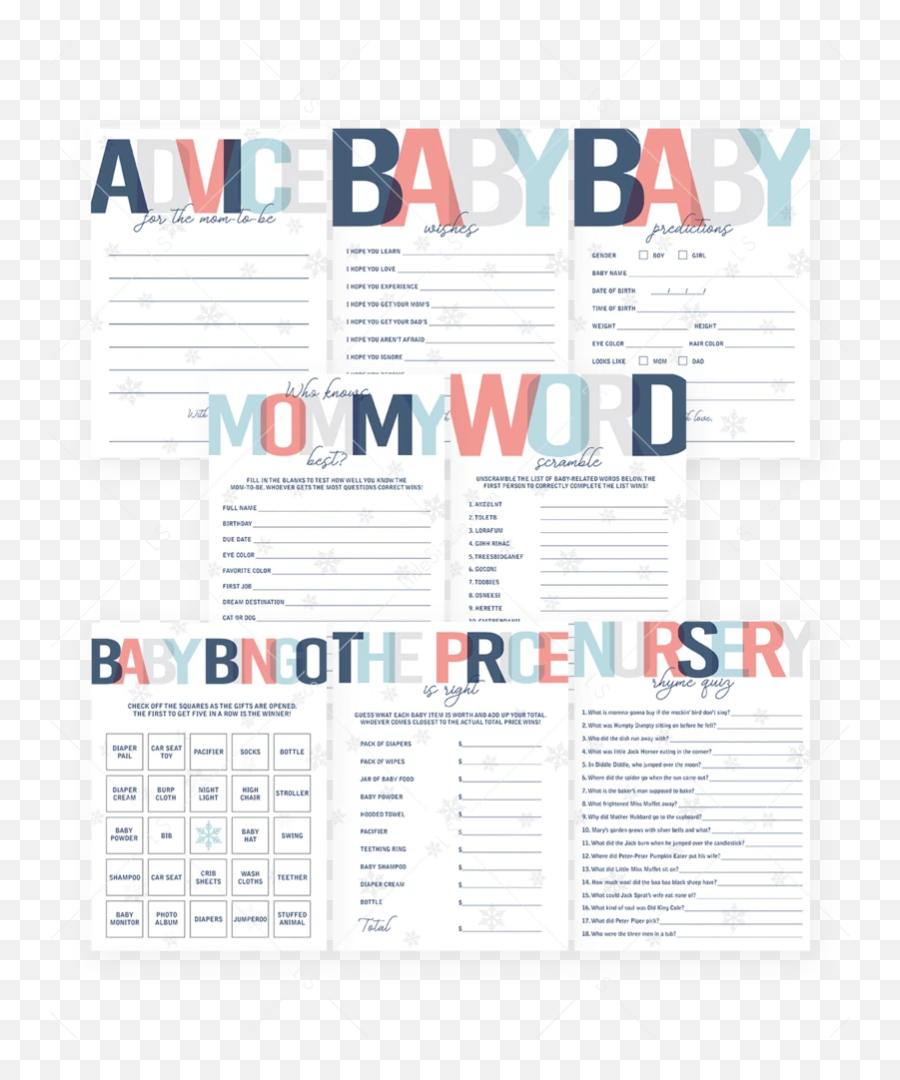Printable Baby Word Scramble For Winter Baby Shower - Paper Emoji,Snowflake Snowflake Baby Emoji