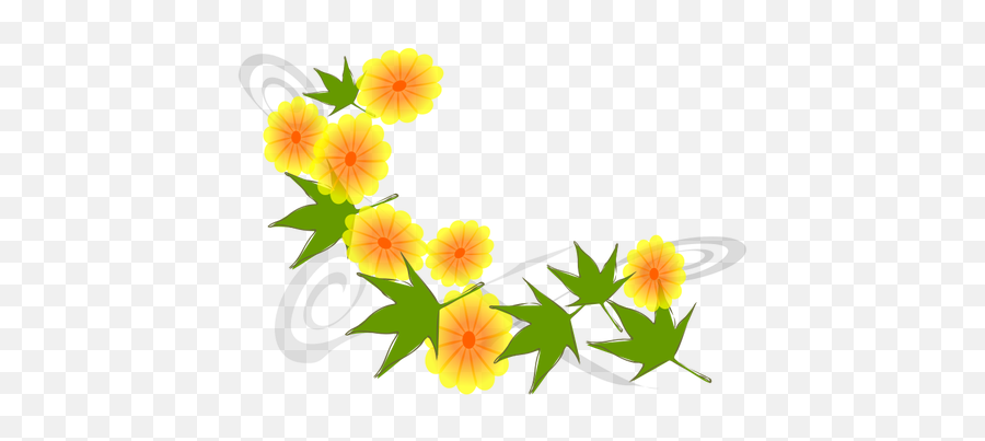 Yellow Flowers And Green Leaves Vector - Gif Thank You Butterfly Emoji,Falling Leaves Emoji