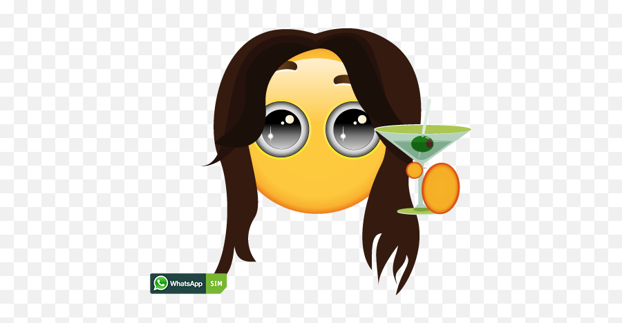 Fragender Smiley Mit Langhaarfrisur Und - Whatsapp Emoji,Martini Emoticon