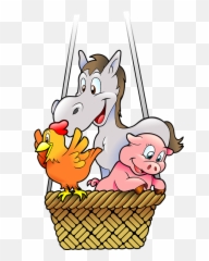Free Anthropomorphic Cartoon Images - Farm Animals In Hot Air Balloon Emoji