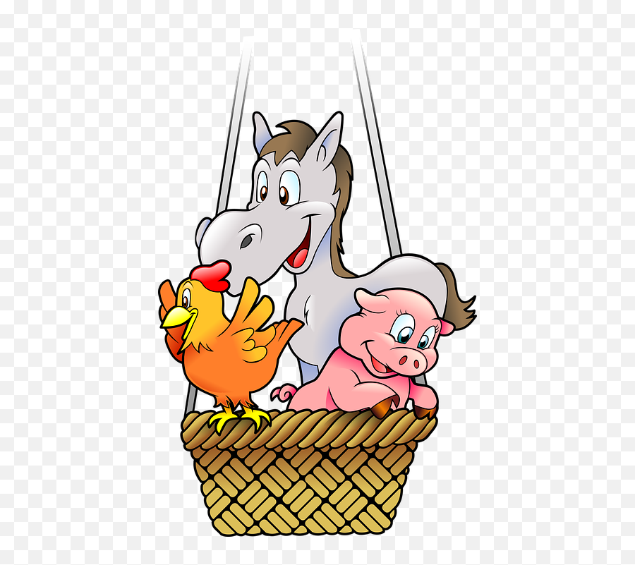 Free Anthropomorphic Cartoon Images - Farm Animals In A Hot Air Balloon Emoji,Hug Animated Emoticon