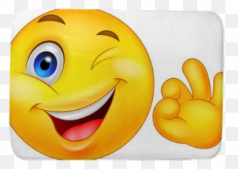 Smiley Emoticon With Ok Sign Bath Mat - Face Emoji