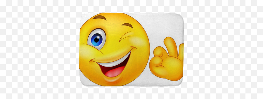 Smiley Emoticon With Ok Sign Bath Mat - Smiley Face Emoji,Smiley Emoticon