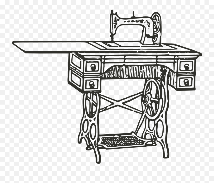 Sewing Machine Antique Sewing Old Retro - Sewing Machine Table Drawing Emoji,Emoji Scissors And Money