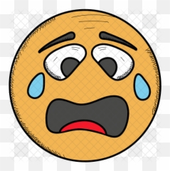 Crying Emoji Icon Of Colored Outline - Clip Art