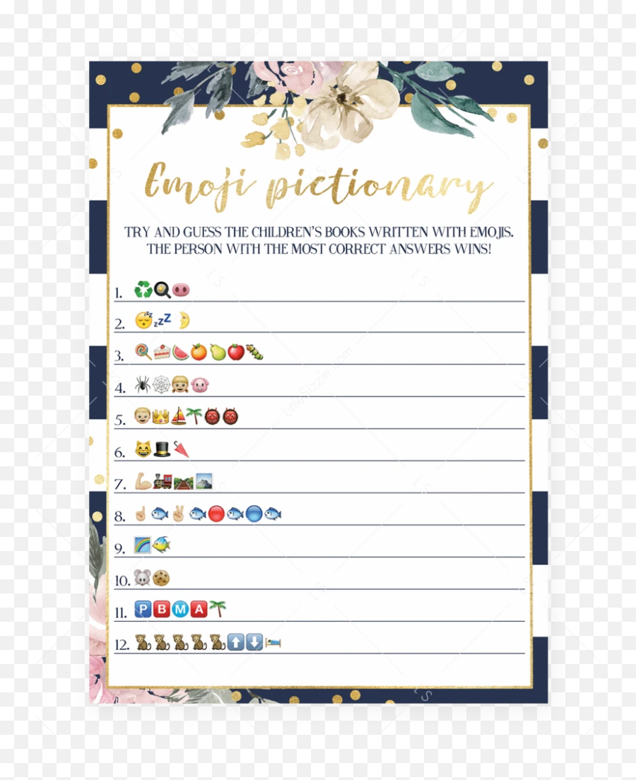 Navy And Gold Childrens Books Emoji Pictionary Game Printable - Emoji Baby Shower Game,Gold Emoji