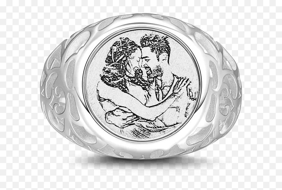 Womenu0027s Photo Engraved Ring With Engraving Silver - Ring Emoji,O7 Emoji