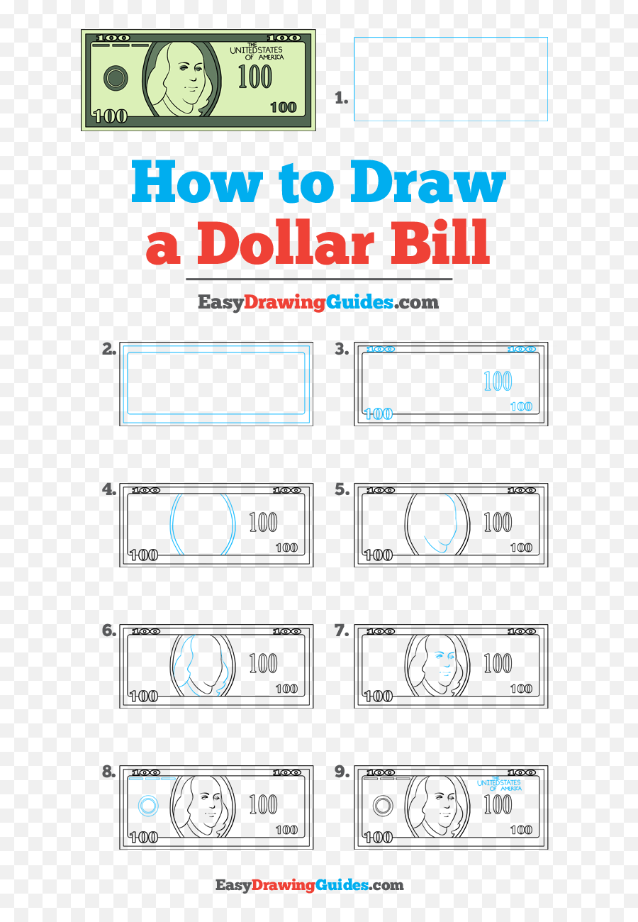 How To Draw A Dollar Bill - Step By Step Shrek Drawing Easy Emoji,100 Dollars Emoji
