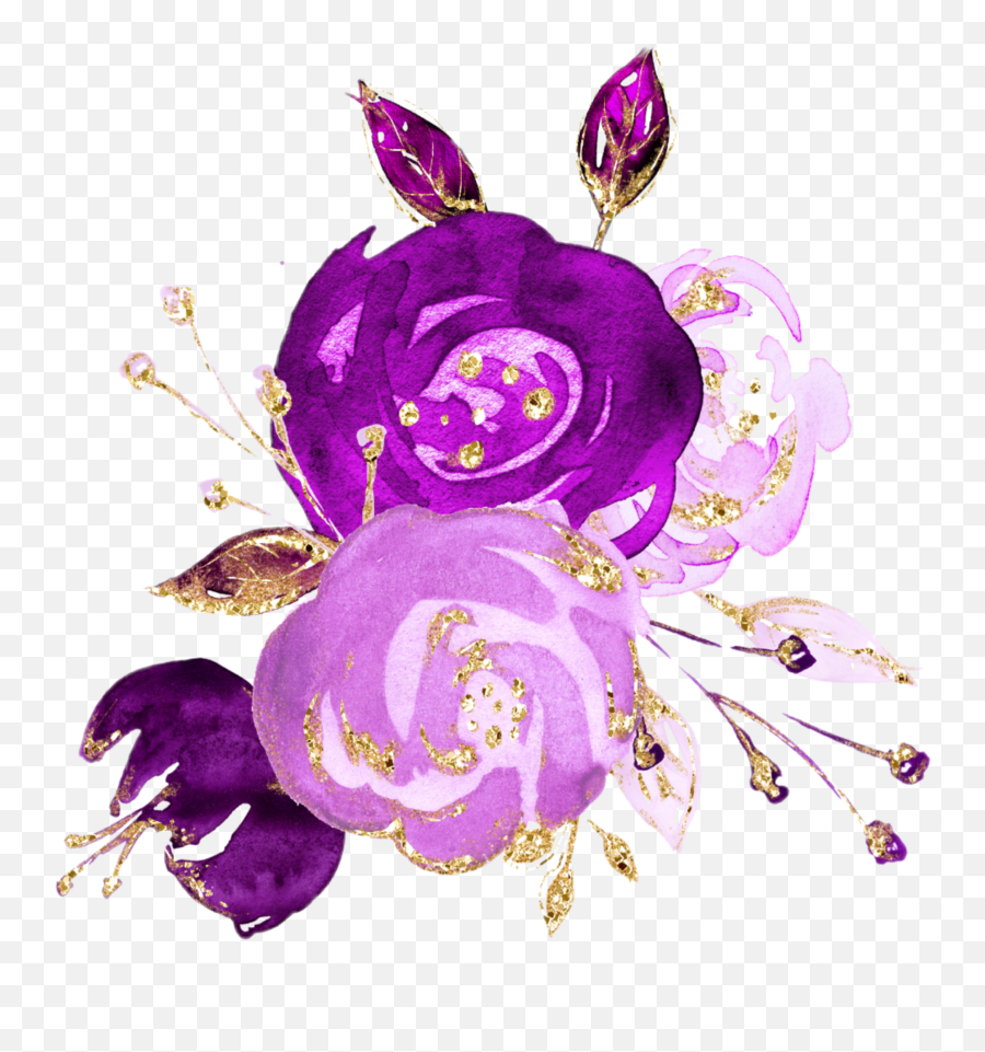 Watercolor Flowers Bouquet Bunch Purple - Purple And Gold Flower Png Emoji,Bouquet Emoji
