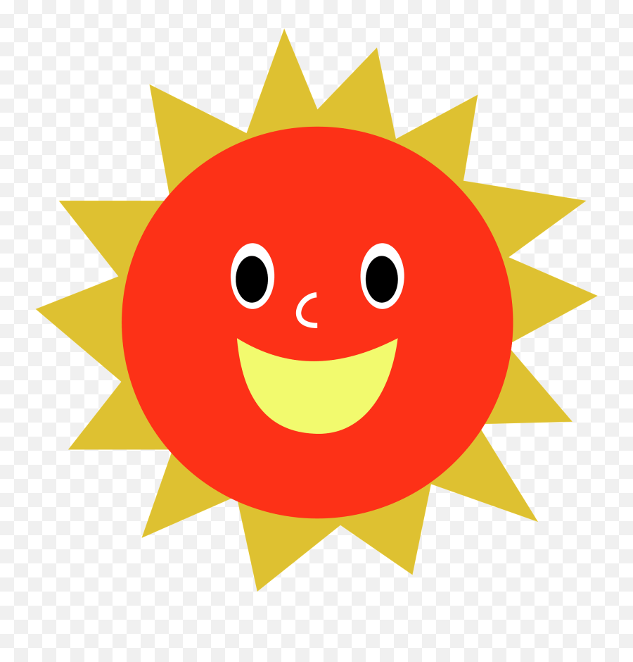 Red Sun With A Smiling Face And Gold Rays Clipart Free - Happy Emoji,Sun Emoticon