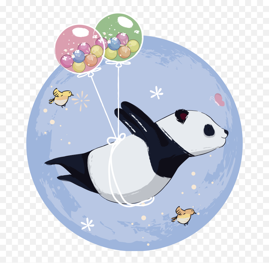 Flying Panda Illustration Wall Art - Giant Panda Emoji,Panda Emoji Iphone