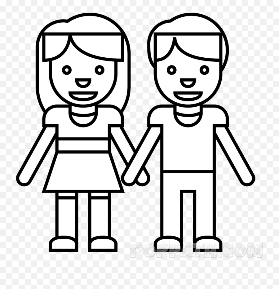 How To Draw A Man Woman Emoji - Boy And Girl Emoji Black And White,Draw Emoji