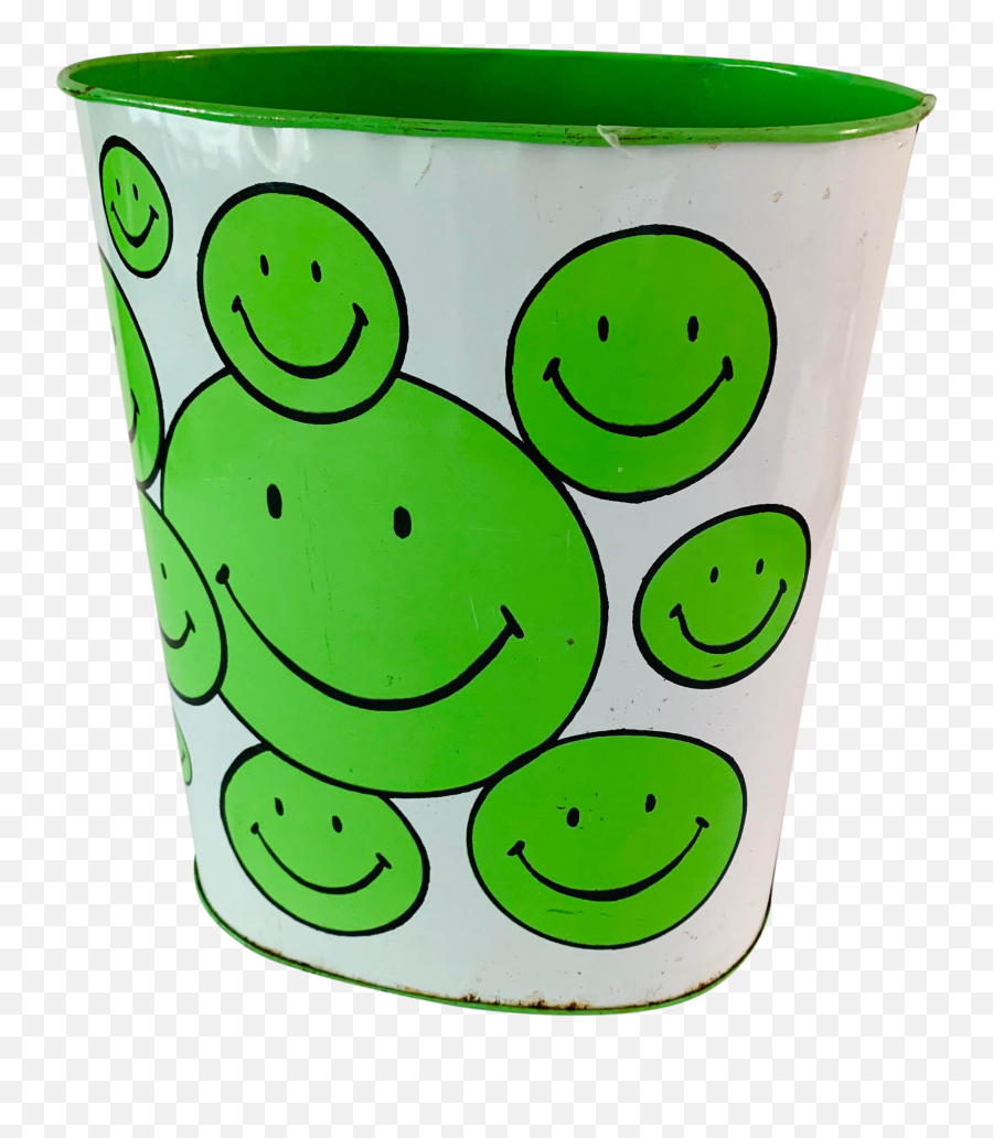 1970s Vintage Have A Nice Day Smiley Face Wastebasket Trashcan - Scarce Green Version Cartoon Emoji,Trash Emoticon