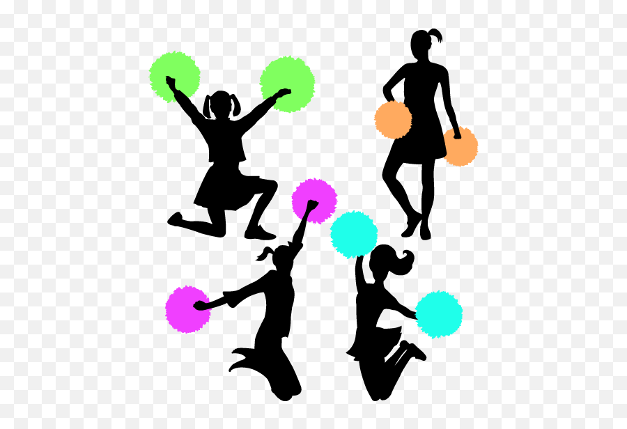 Cheerleading Clip Art - Cartoon Silhouette Cheerleaders Png Cheerleader Pom Pom Emoji,Cheerleader Emoji