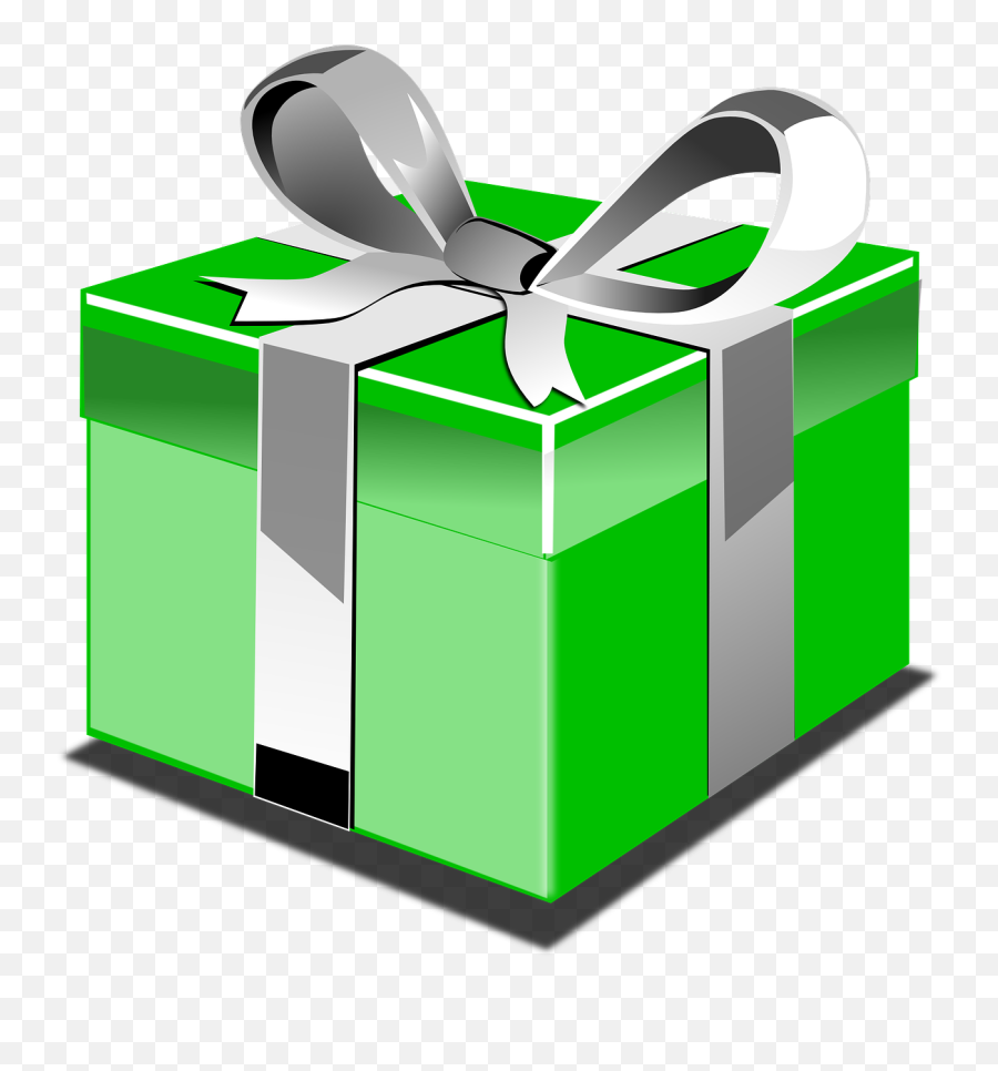 Present Gift Green Bow Silver - Christmas Gift Box Transparent Emoji,Emoji Gift Ideas