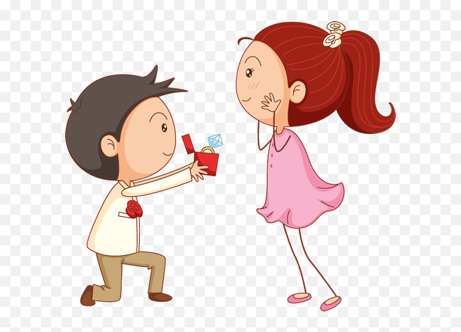 Wedding Couple Cartoon - Cartoon Girl Proposing Boy Emoji,Man Ring Woman Emoji