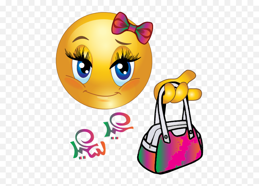 Cute Girl Feast Bag Smiley Emoticon Clipart - Cute Girl Smiley Emoji,Cute Emoticons