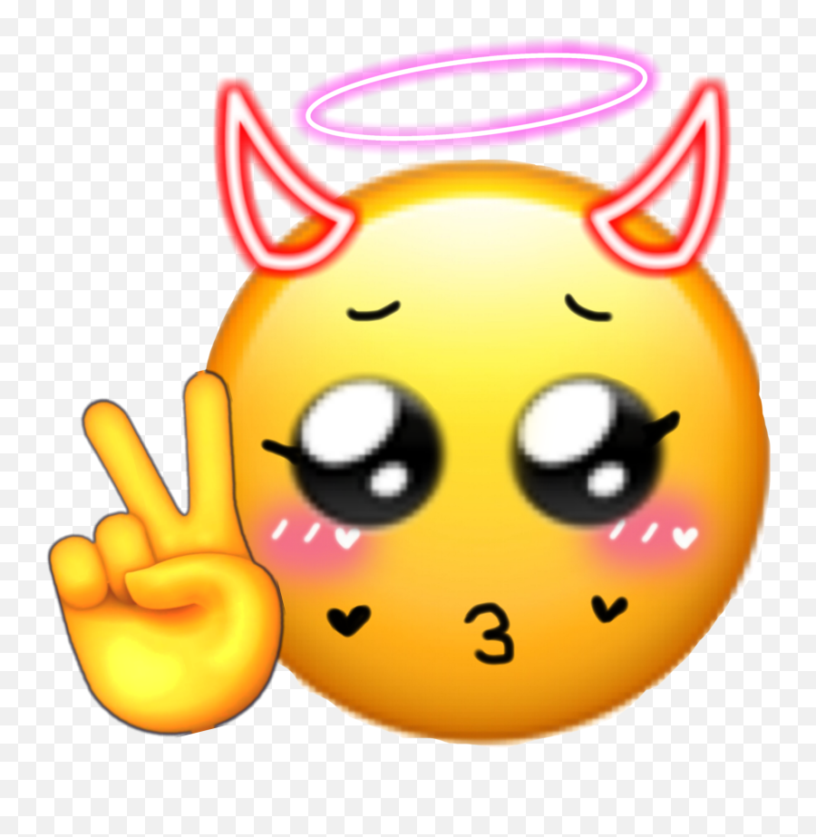 Trending Blush Stickers - Neon Devil Horns Emoji,How To Make Blushing Emoji