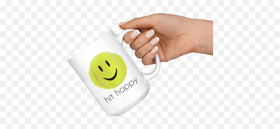 Hit Happy Tennis Large Coffee 15 Oz Mug - Mug Emoji,Tennis Emoticon