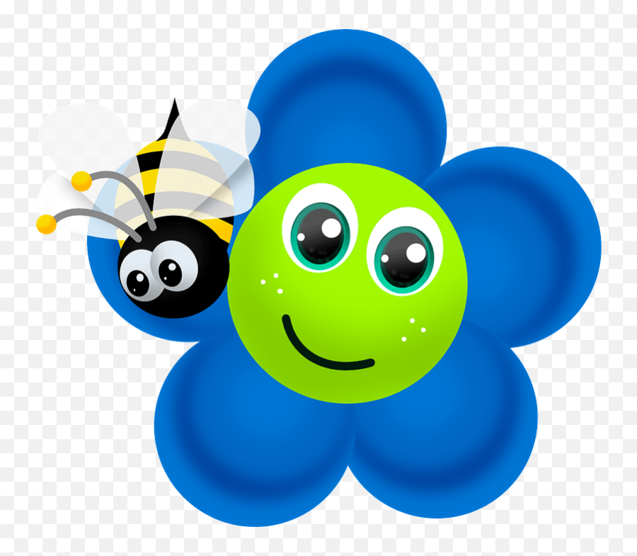 Bee - Blue Smiley Flower Clipart Emoji,Bee Emoticon