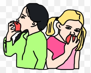 Girls Eating Apples Vector Clipart - Png Emoji