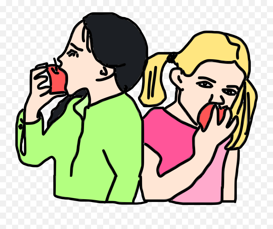 Girls Eating Apples Vector Clipart - Eat Apple Clipart Png Emoji,Shower And Toilet Emoji