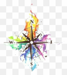 Compass Rainbow Neverland Tattoo Grunge - Compass Watercolor Emoji,Compass Emoji