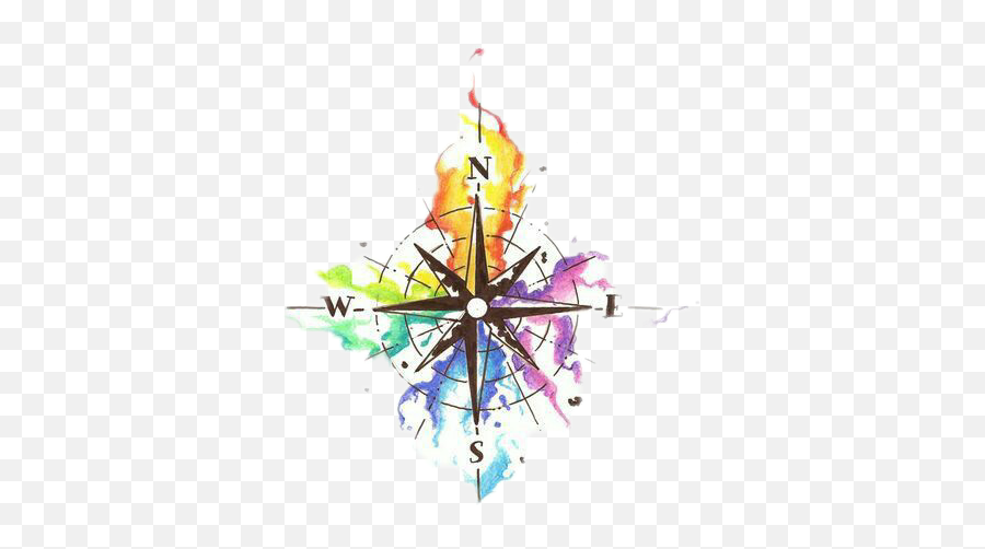 Compass Rainbow Neverland Tattoo Grunge - Compass Watercolor Emoji,Compass Emoji