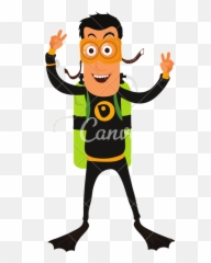 Cartoon Character Of Scuba Diver - Clip Art Emoji