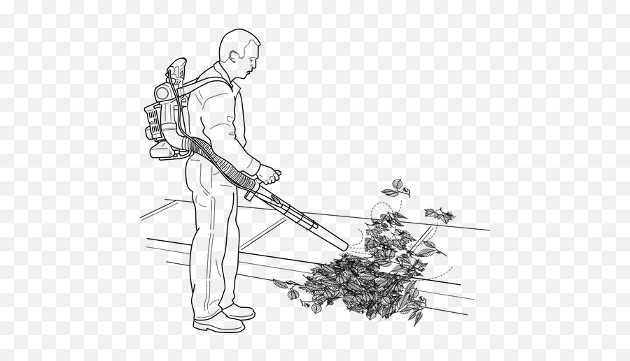 Uomo Che Soffia Foglie Su Disegno Di Strada Vettoriale - Leaf Blower Clipart Black And White Emoji,Salute Emoji