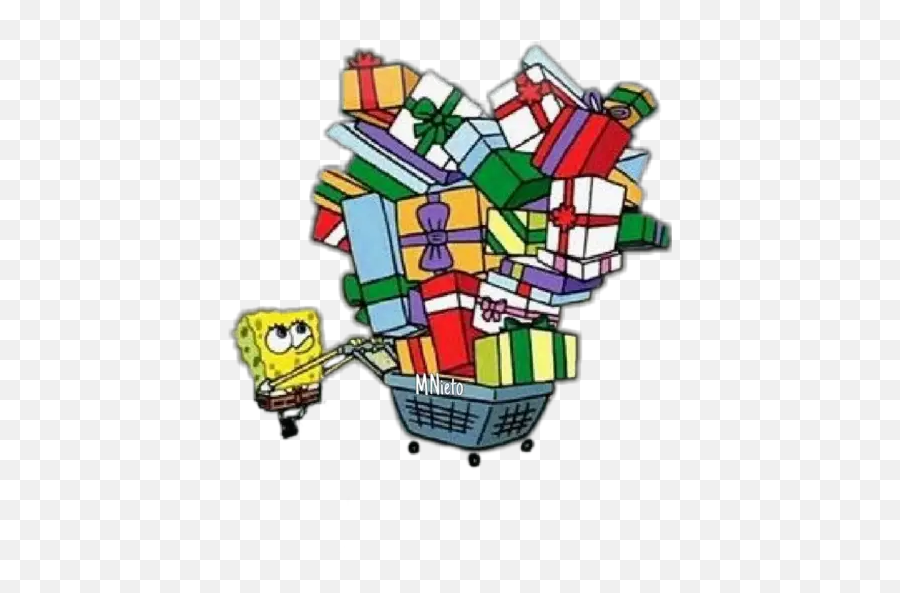 Bob Esponja Navideño Stickers For Whatsapp - Bob Esponja Con Regalos Emoji,Rubik's Cube Emoji