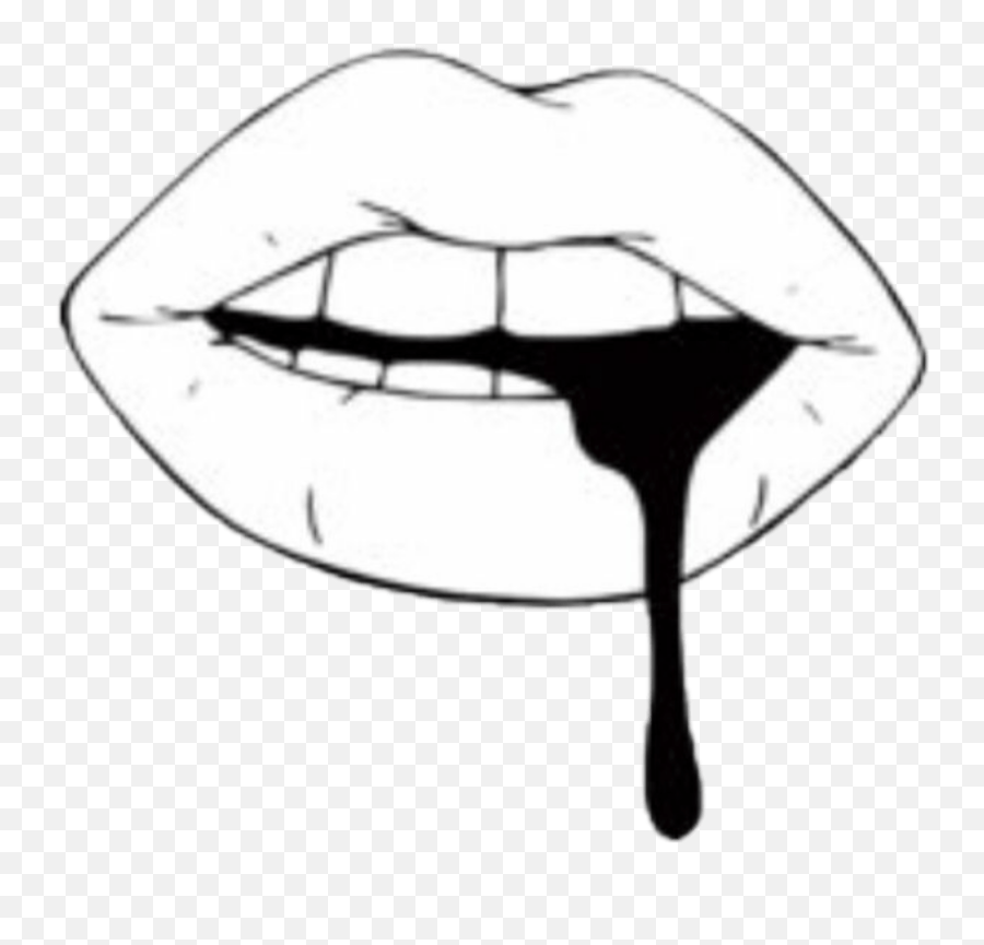 Tumblr Png Sticker - Lip Black Tint Aesthetic Png Sticker Lips Drawing Drip Emoji,Bite Lip Emoji