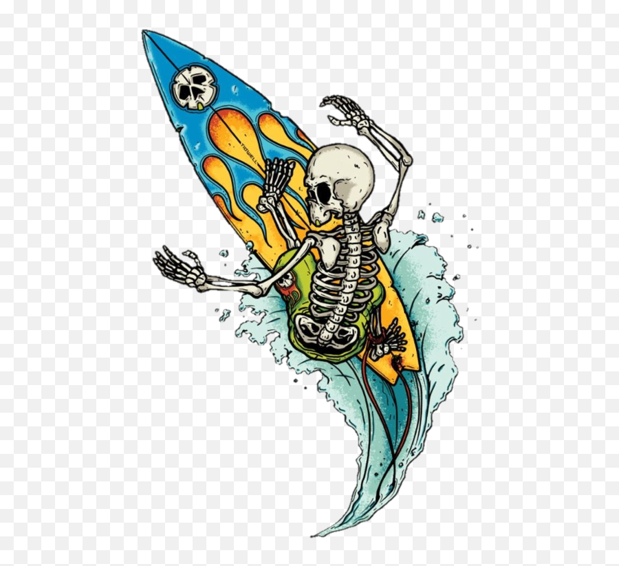 Surfer Surfing Skeleton Tattoodesign - Surfing Skeleton Emoji,Surfing Emoji